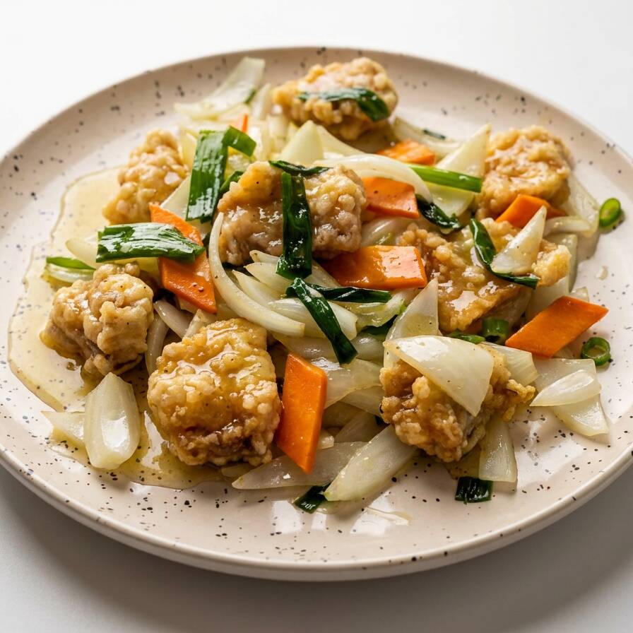 Peixe ao Molho com Cebola, Cenoura e Cebolinha