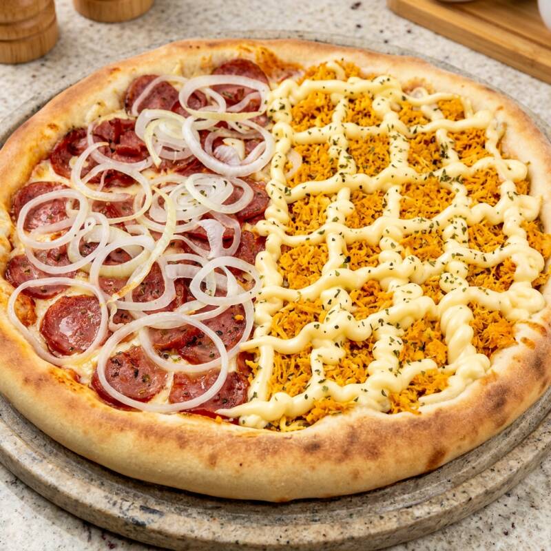 Uma deliciosa pizza com os sabores mais pedidos, irresitivel.