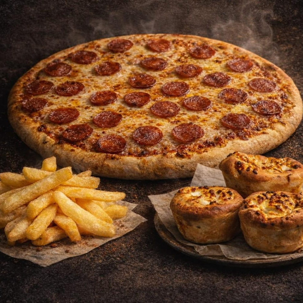 Pizza Familiar +Muffincitos+ papas a la francesa