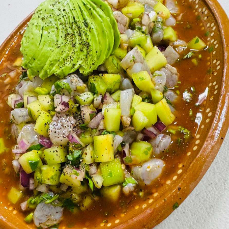 1/2 LITRO CEVICHE DE CAMARON CURTIDO