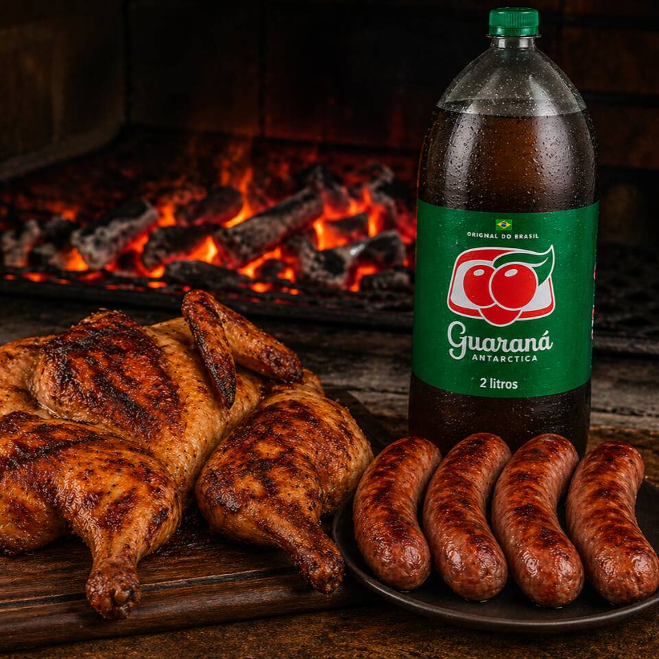 1 Frango Inteiro, 4 toscanas e 1 refrigerante Guaraná Antártica de 2 litros.