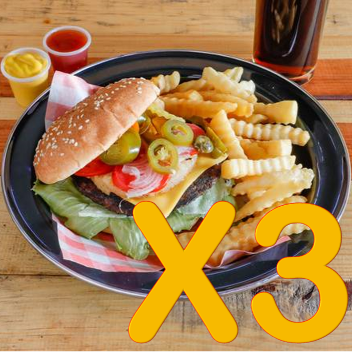 3 Burgers + 300g de papas