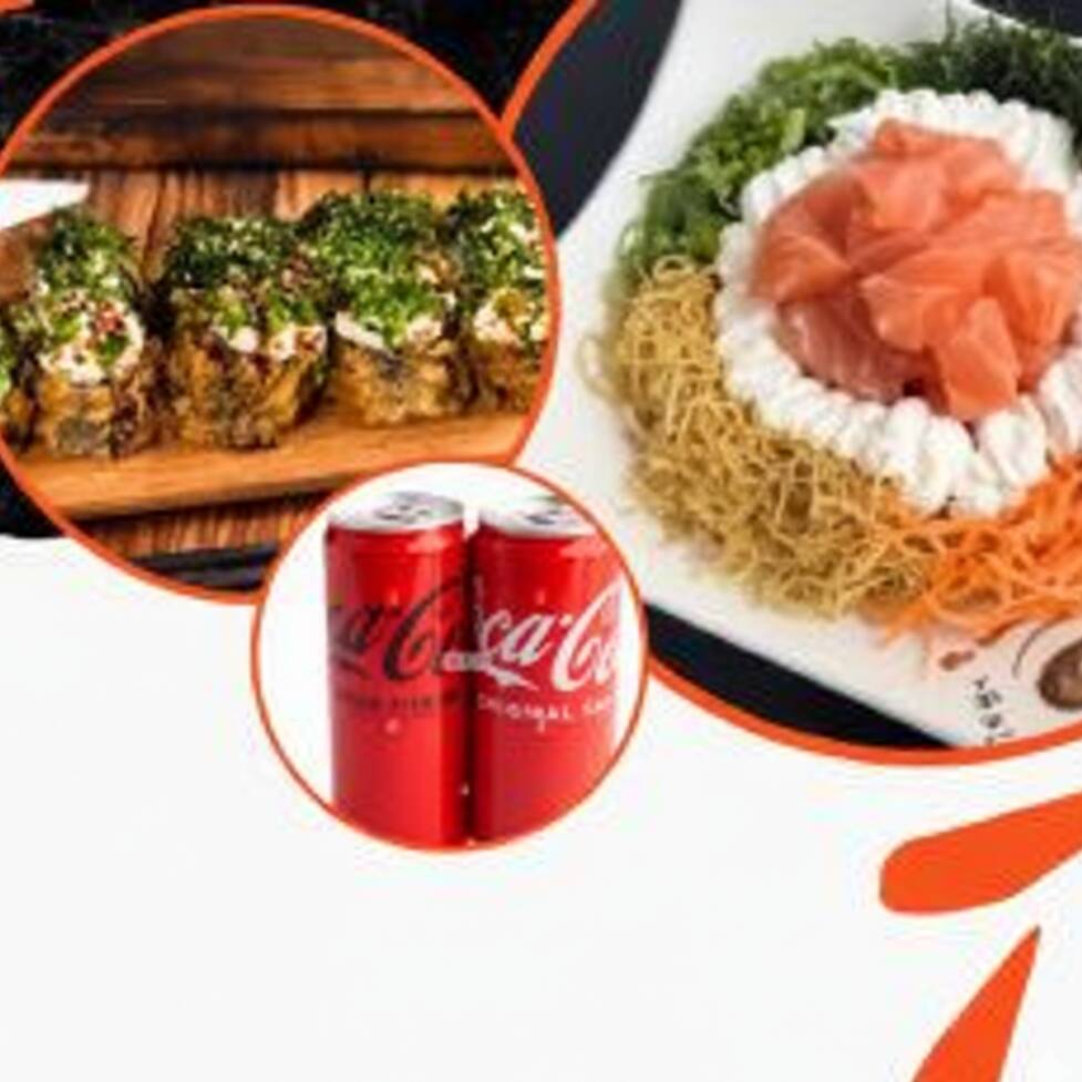 Nosso Poke Aprox. 350 g + hot roll de salmão (4 unidades) + Coca Cola 350 ml