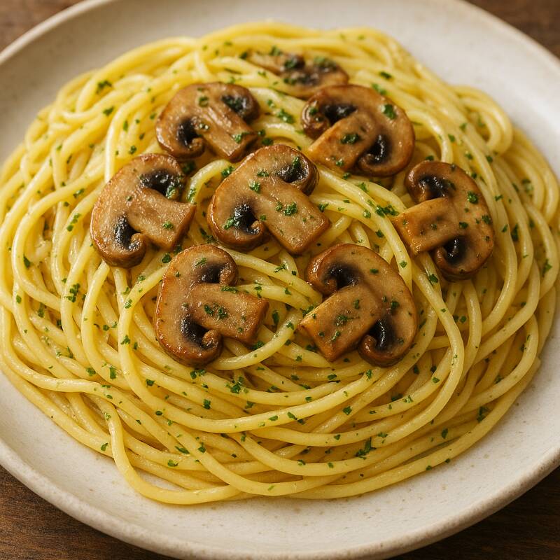 Spaguetti a la Mantequilla con Champiñones