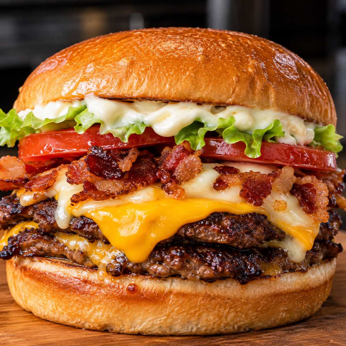 Hambúrguer Artesanal feito na Hora com Ingredientes Suculentos .
Pão smashinho , 2 carne de 80g , queijo prato, Catupiry , bacon picadinho , picles , cebola picadinha , alface e maionese caseira.
