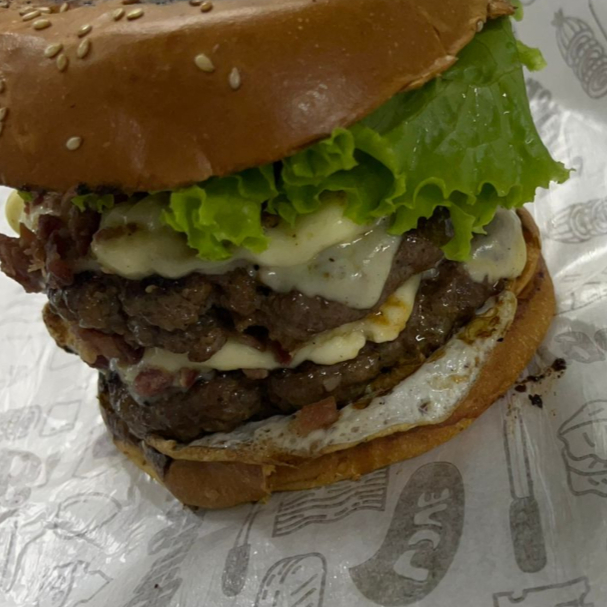 PÃO BRIOCHE, 2 HAMBURGUER, BACON, CATUPIRY, QUEIJO, OVO, ALFACE , TOMATE