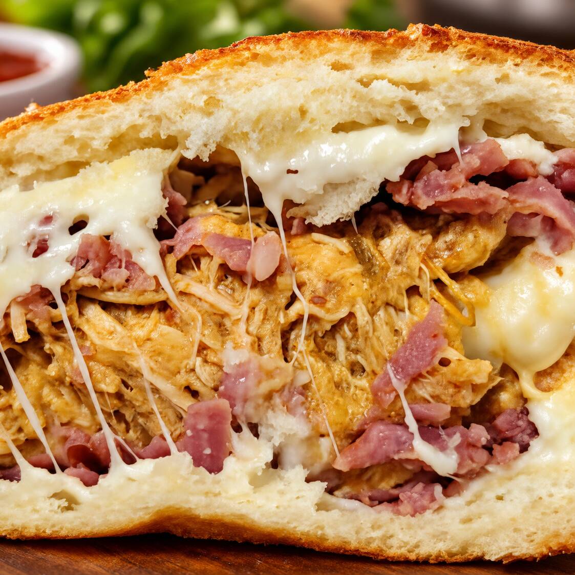 Delicioso pão fofinho de frango cremoso, calabresa, queijo mussarela e Requeijão cremoso.