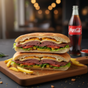 Calabresa, mussarela, presunto, maionese, Catupiry e salada