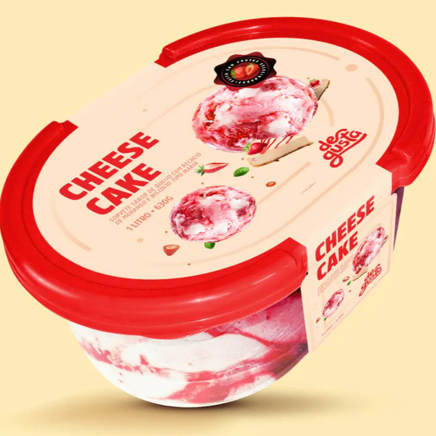 Sorvete cremoso de leite com um sabor suave de queijo, mesclado com pedaços de biscoito Maria e recheado com um toque irresistível de morango. Contém açúcar, lactose e glúten.