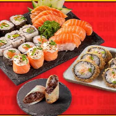 Box Salmão (18 peças): 3 Sushis Salmão 3 Sashimis Salmão 3 Rolls Philadelphia Salmão 3 Rolls Salmão Maki 3 Rolls Uramaki Salmão 3 Joe Joe Tradicionais Finalizado com Cebolinha e gergelim. + 6 Hot Philadelphia Salmão + Harumaki Nutella