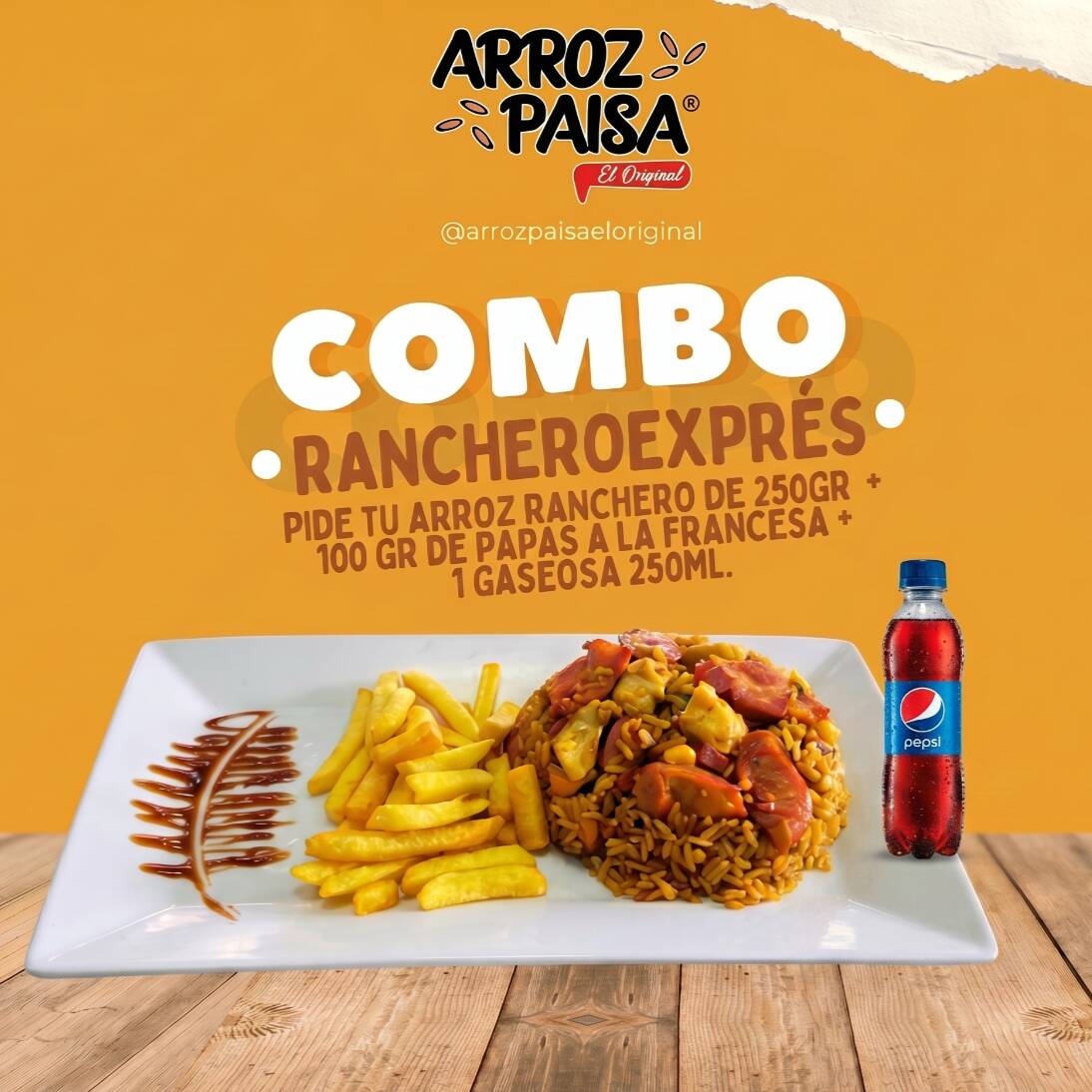 Combo Arroz Ranchero Express + Papas + Gaseosa