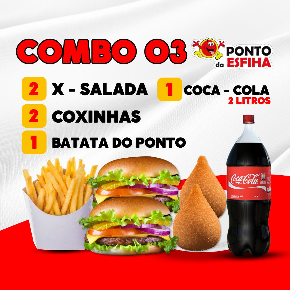2 x salada + 2 coxinhas + batata do ponto + 1 coca cola 2l