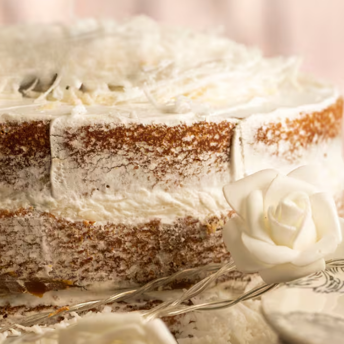 "Essa combinação de cocada com doce de leite está indescritível!
Serve 16 fatias."