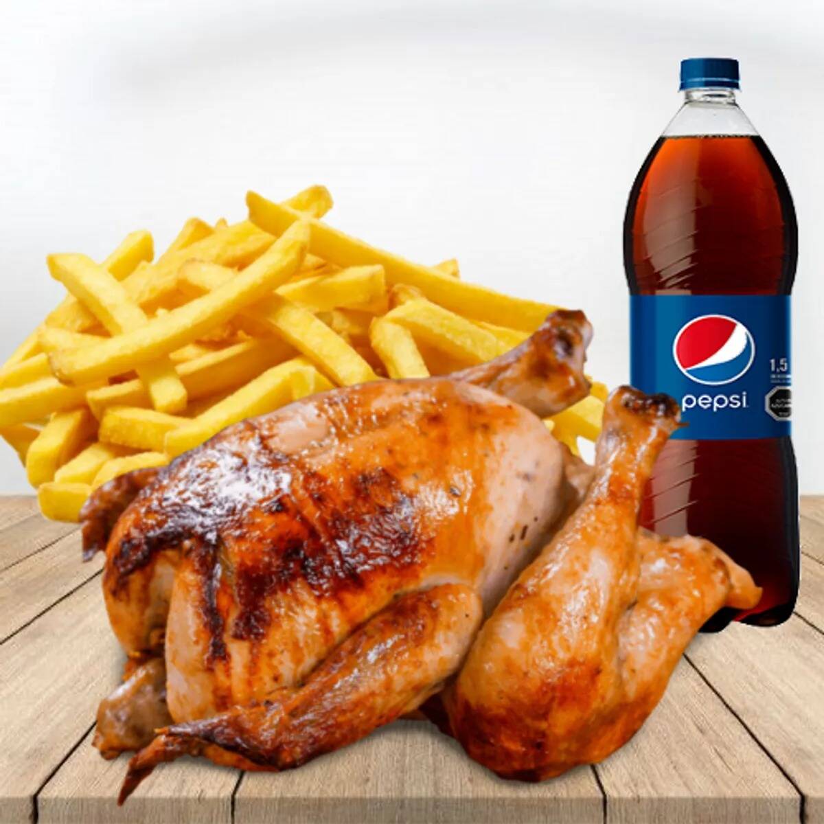 POLLO ENTERO + GASEOSA DE LITRO Y MEDIO