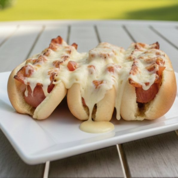 3 Hot Dogs con Tocino y Quesillo