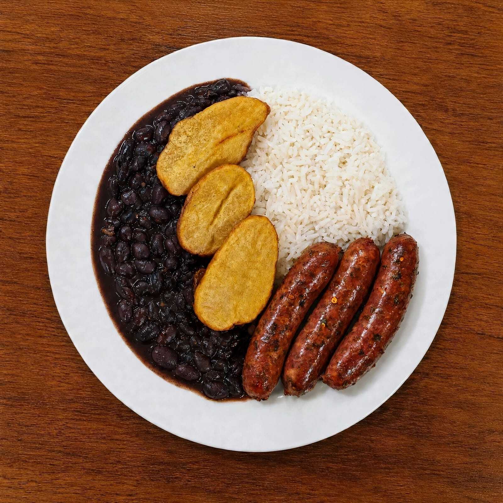 150g de Linguiça -Arroz -Feijão -Batata rústica