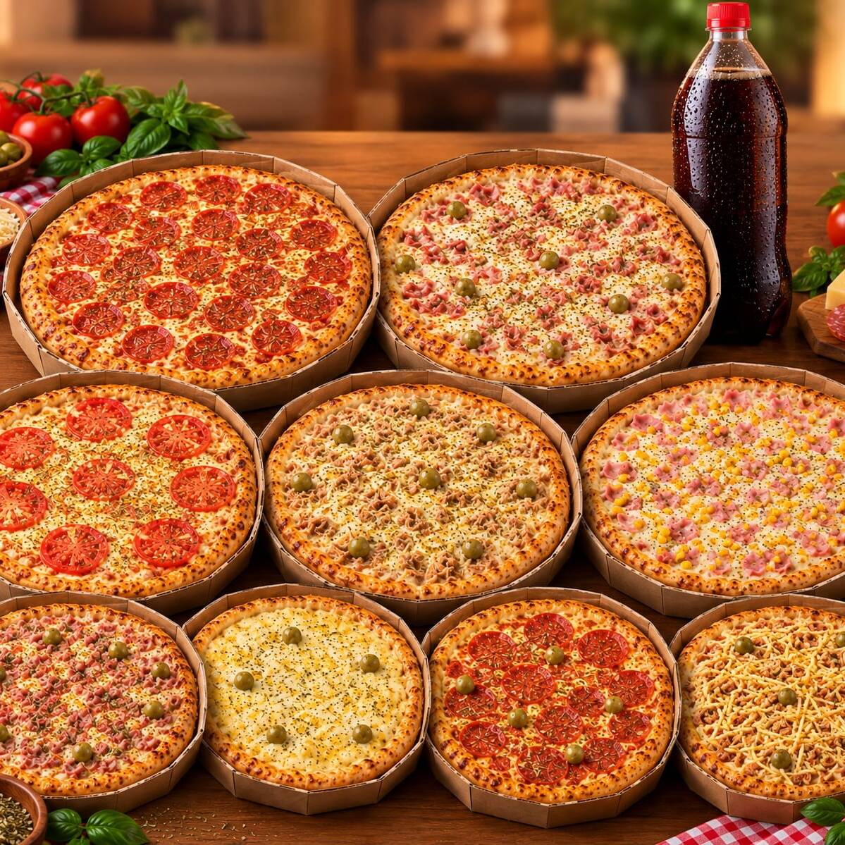 Leve 2 Pizzas de sua escolha e 1 Refrigerante para sua casa! A melhor pizzaria da Região!