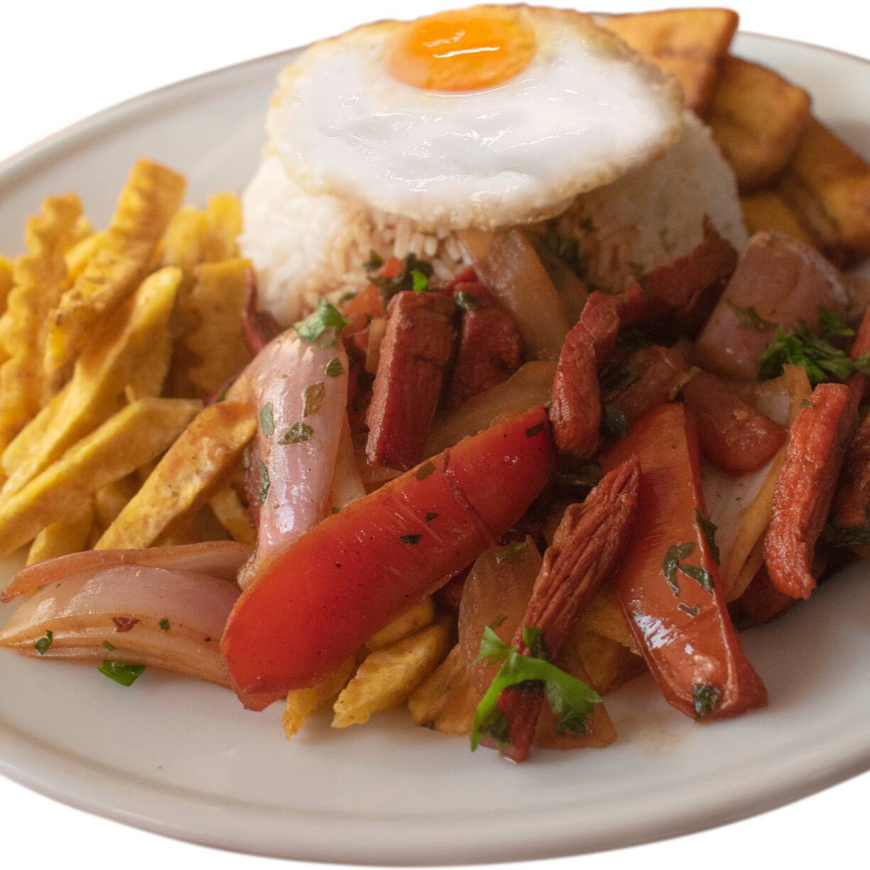 Lomo Saltado de Cecina a lo Pobre