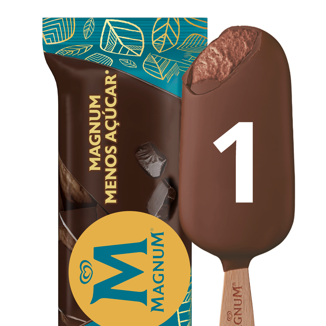 100% Prazer: sorvete cremoso sabor chocolate e deliciosa cobertura de chocolate Magnum. Surpreenda-se!
