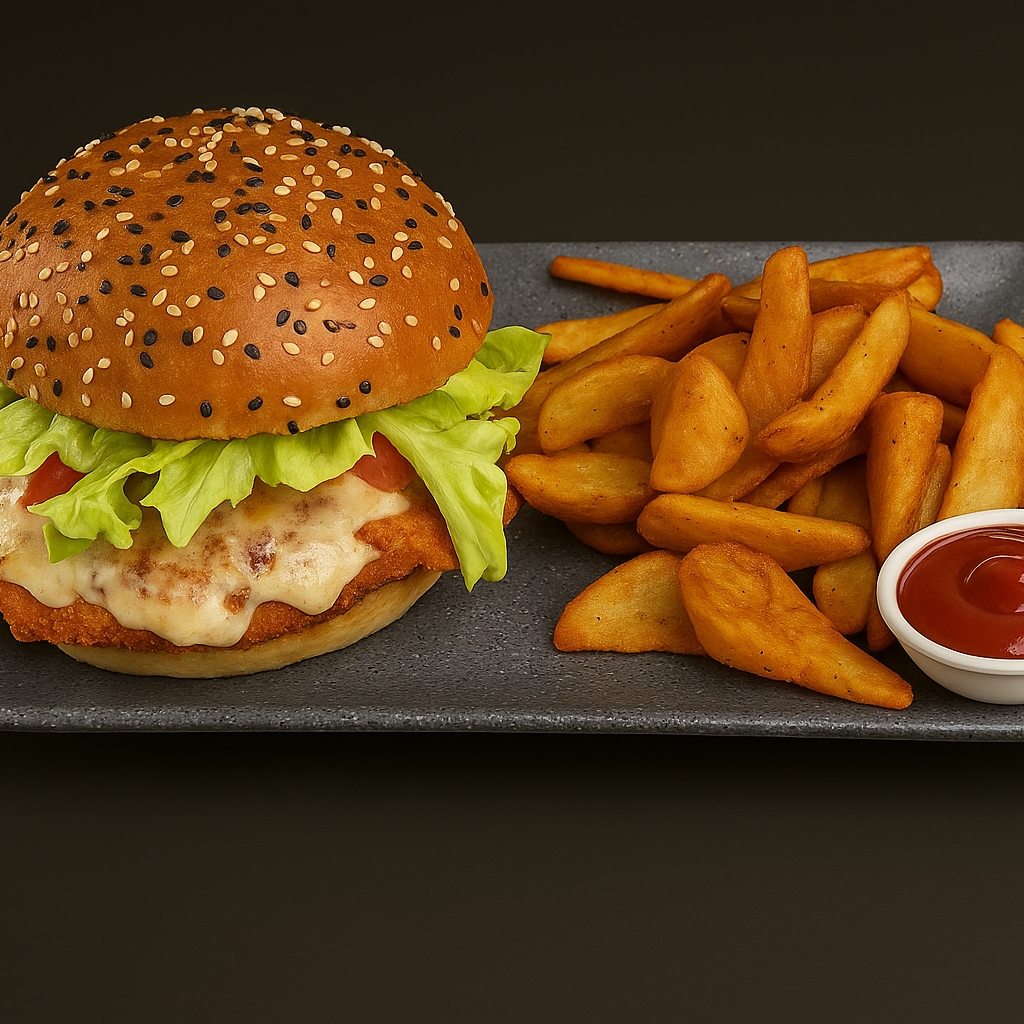 Hamburguesa de Pollo con Papas Gajo