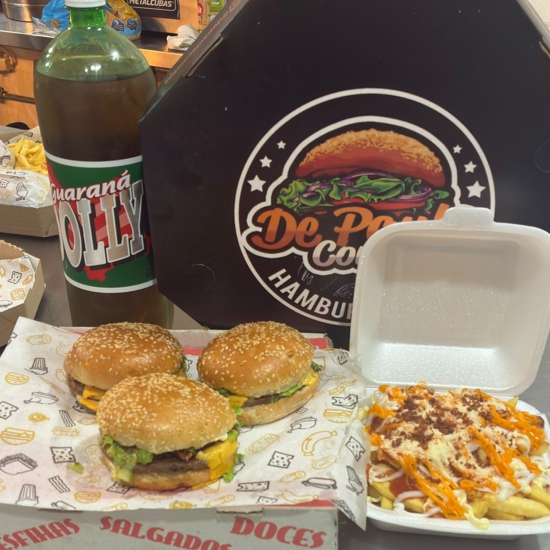 2 X- BACON +1 X SALADA + BATATA H3 COMPLETA (cheddar, maionese, catupiry, ketchup, queijo ralado e bacon) + DOLLY 2 LITROS
