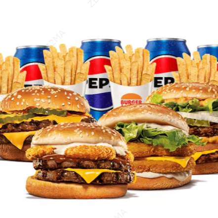 Escolha 4 sanduiches favoritos para formar o seu combo: Chicken Duplo, Cheeseburger Duplo, Rodeio Duplo, Big King ou Whopper Duplo Jr.
Acompanham 4 batatas fritas e 4 bebidas.