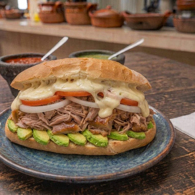 Lonche de Carnitas, Con Aguagate y Queso