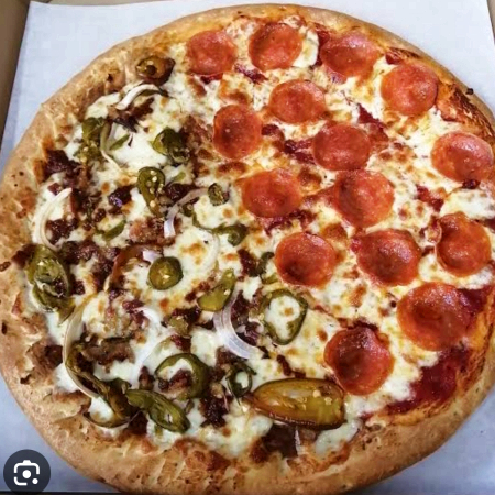 PIZZA MITAD CHAPINONES Y CHILES J Y MITAD PEPERONI