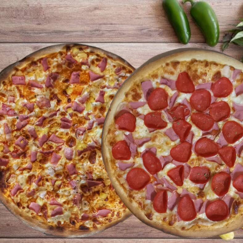 2 Pizzas, Hawaiana /Pepperoni 30 Cm
