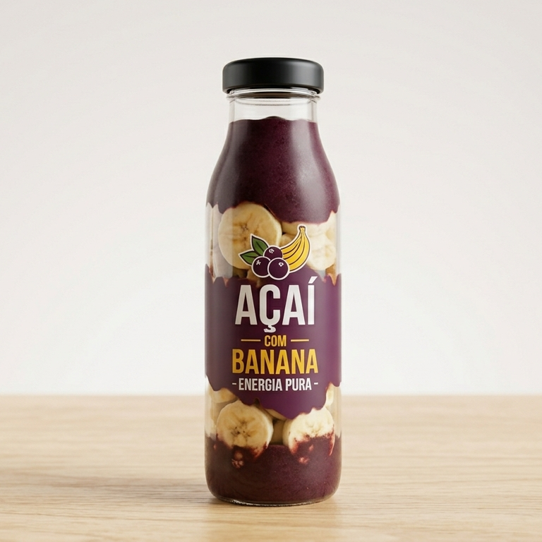 IMAGEM ILUSTRATIVA. Açaí servido em garrafa com banana