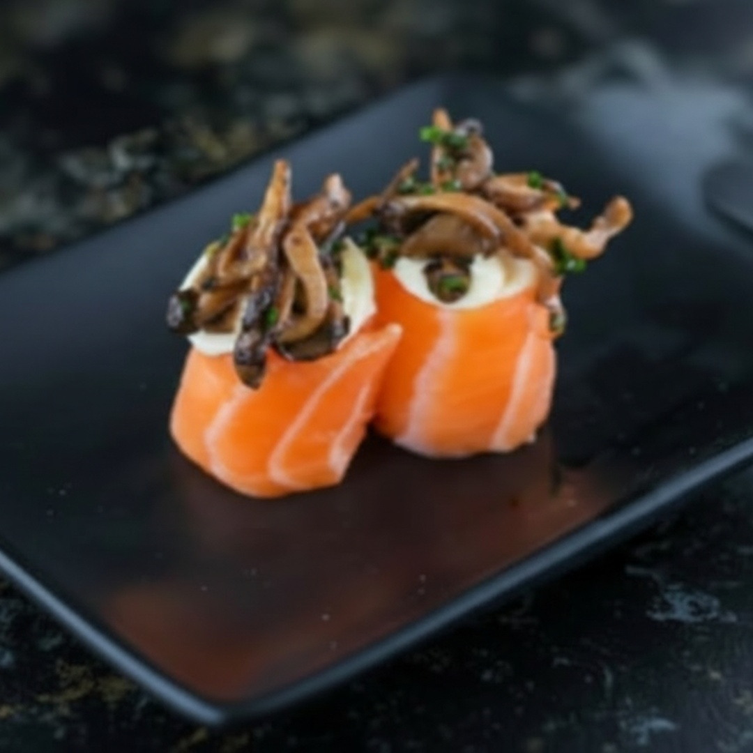 Cada mordida traz a suavidade do salmão fresco, delicadamente combinado com o sabor único e terroso do Shimeji.