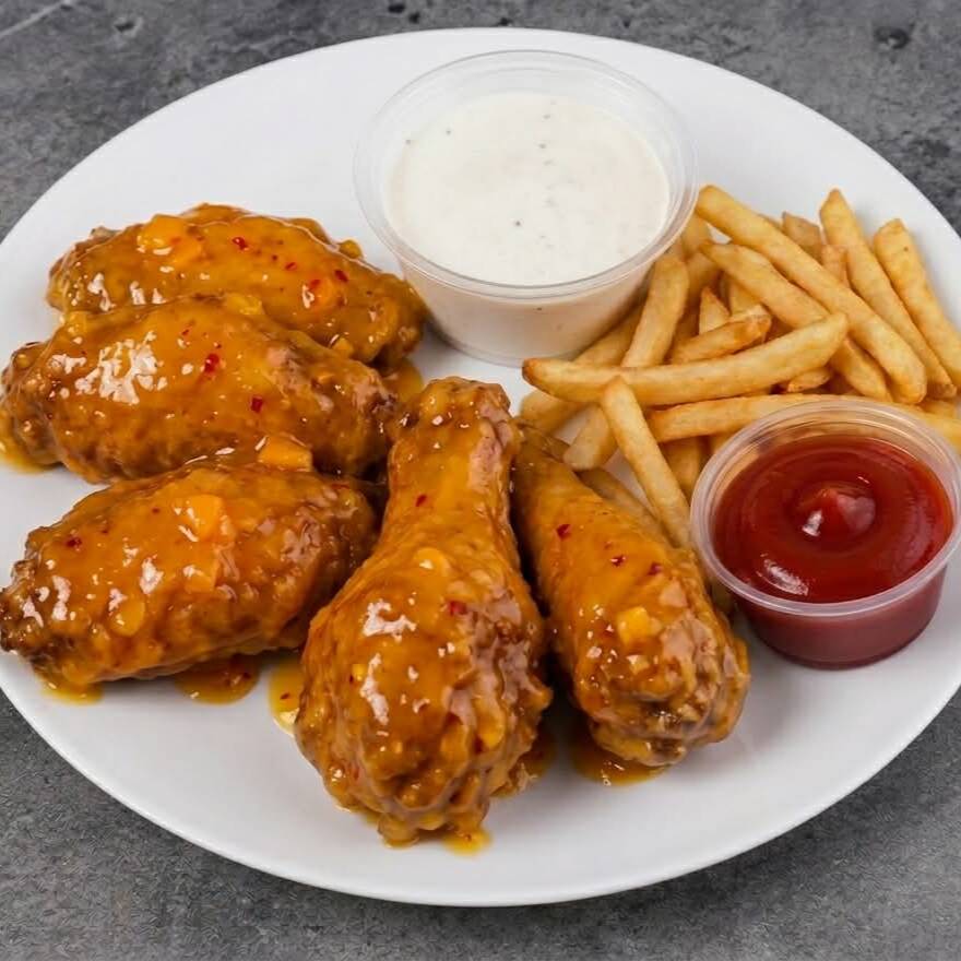 5 Alitas Mango Habanero + Papas