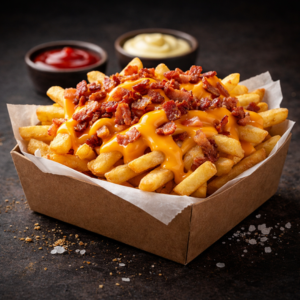 tamanho M - batata frita com bacon e cheddar (aproximademente 300g)