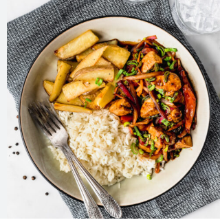 Pollo Saltado con Papas Fritas y Arroz + PEPSI 355